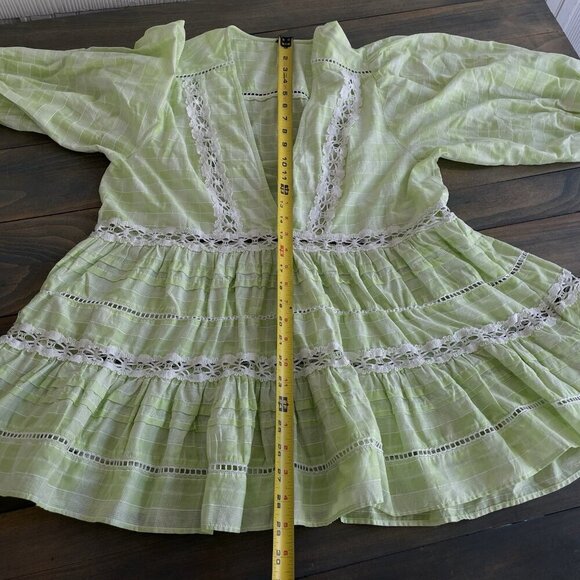 Free People Lime Green Boho Tunic Blouse Top Small 3/4 Sleeve - Women S (VV) - Picture 5 of 8